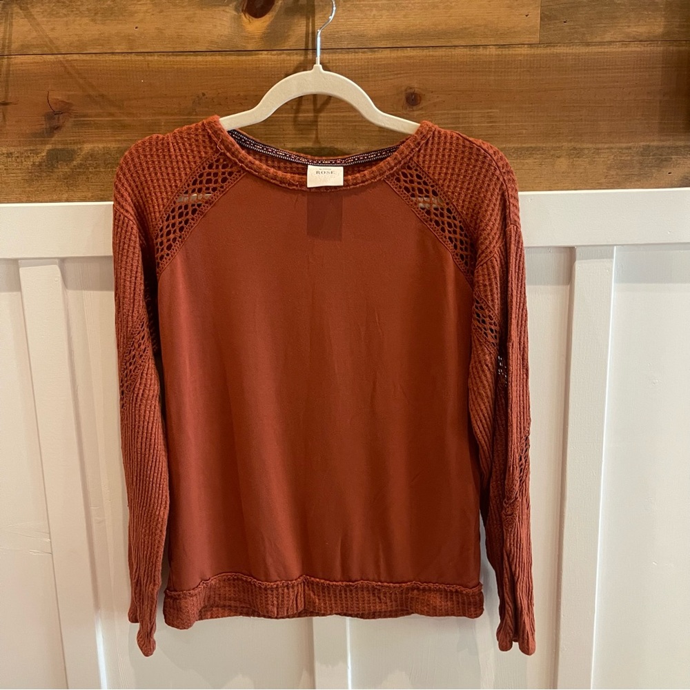 Knox Rose Terracotta Crochet Sleeve Top
